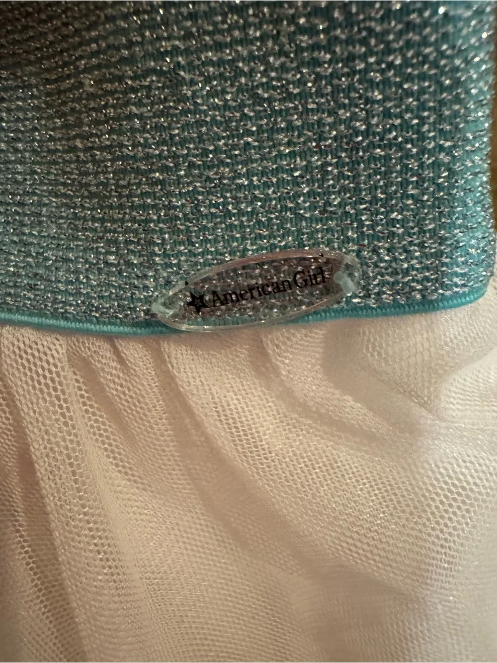 American Girl White Tulle Skirt with Shimmery Teal Waistband - Girls S